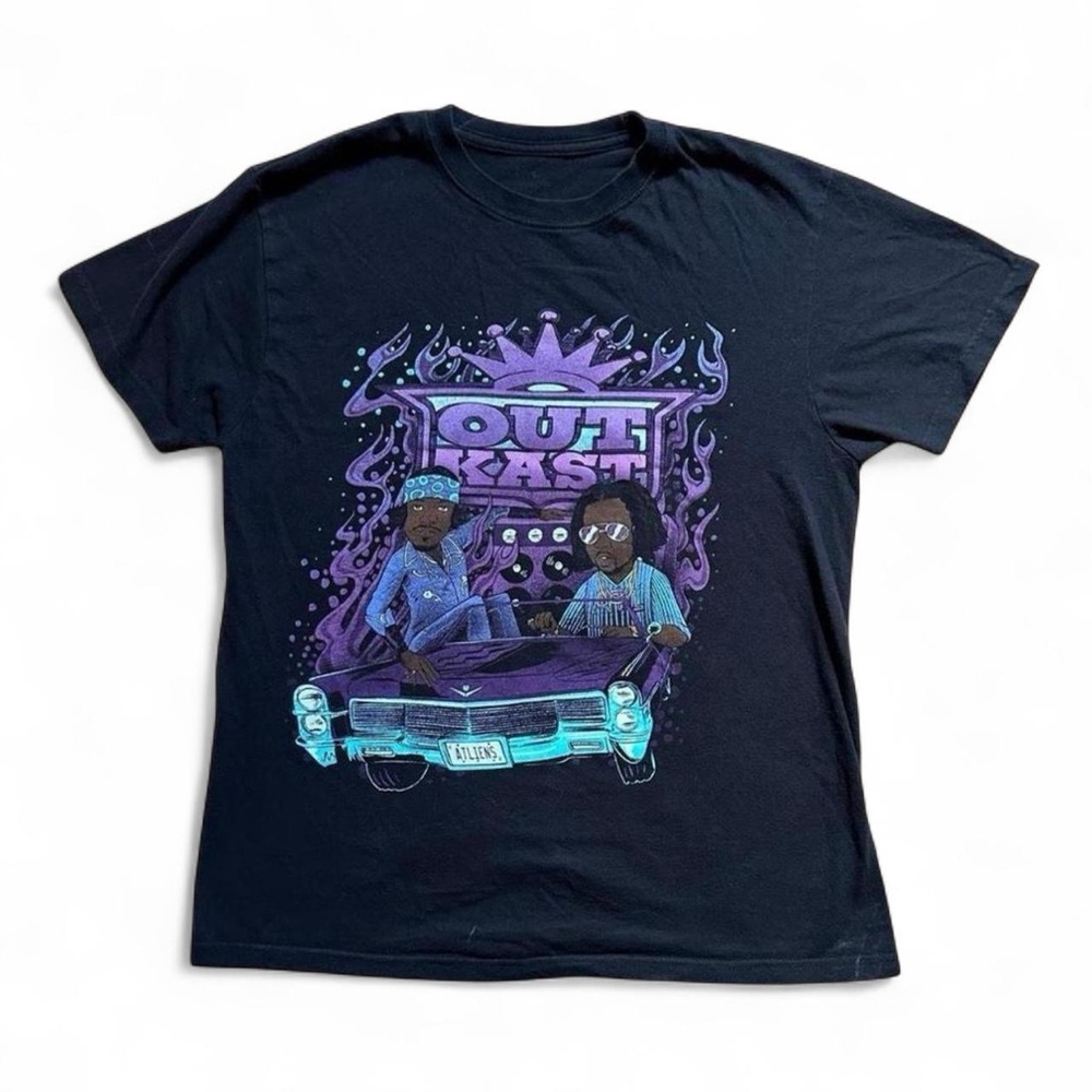OutKast Graphic Tee - Black with Purple & Teal Art M